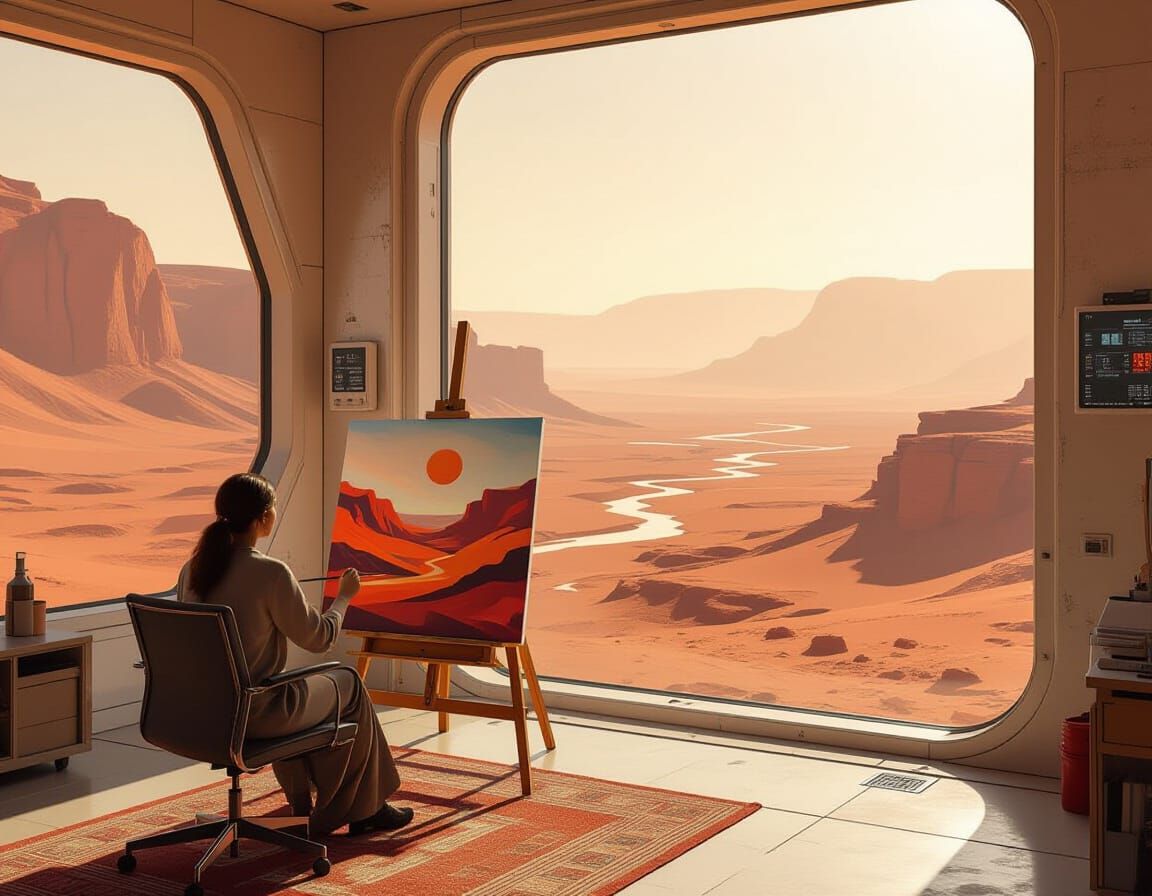 Artist Paints Mars Landscape in Abstract Style