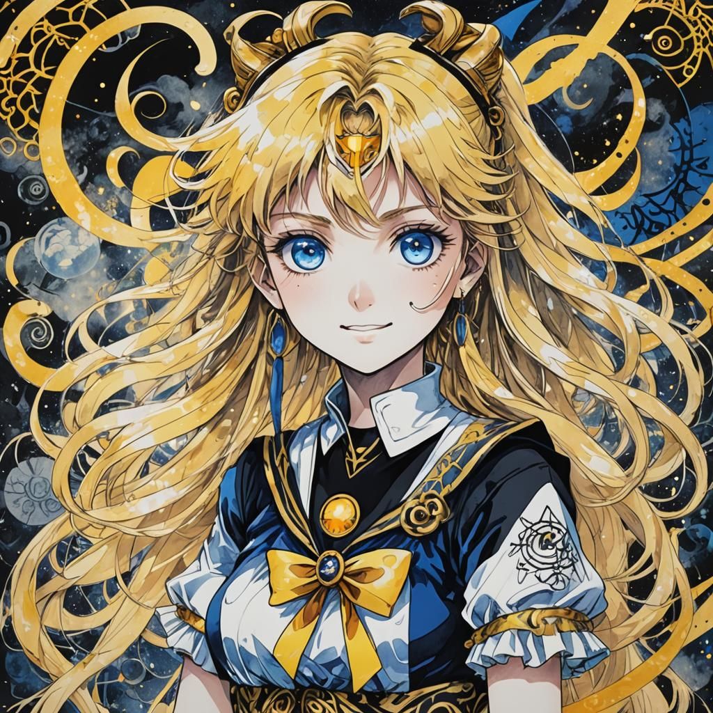 Sailor Venus Anime Art in Ink Wash Painting