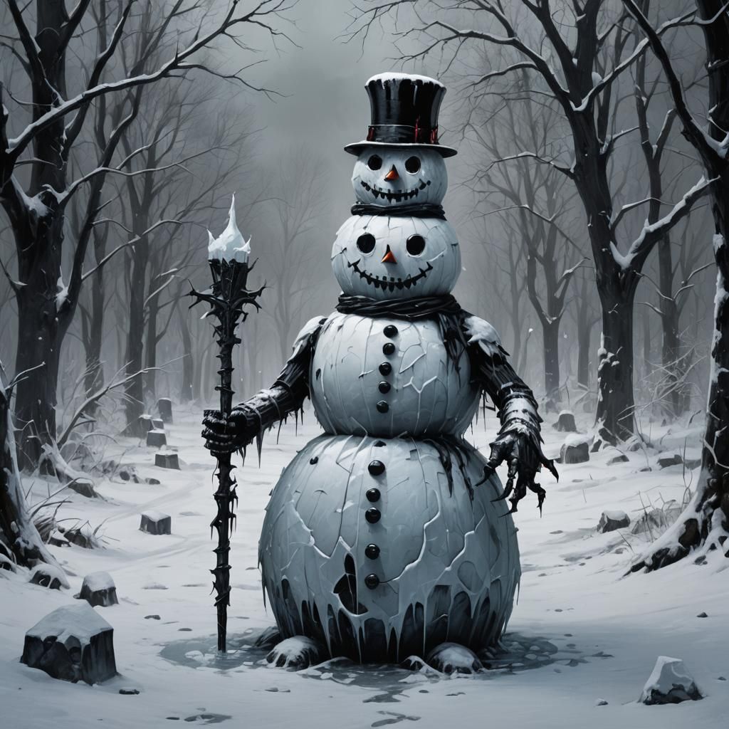 Sinister Gothic Ice Snowman in Dark Fantasy Style
