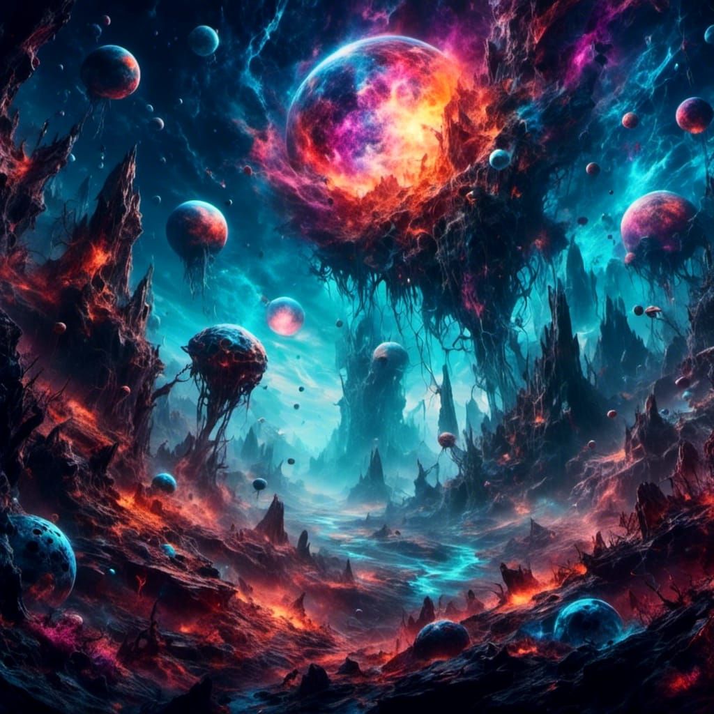 Ethereal Galaxy with Colorful Planets