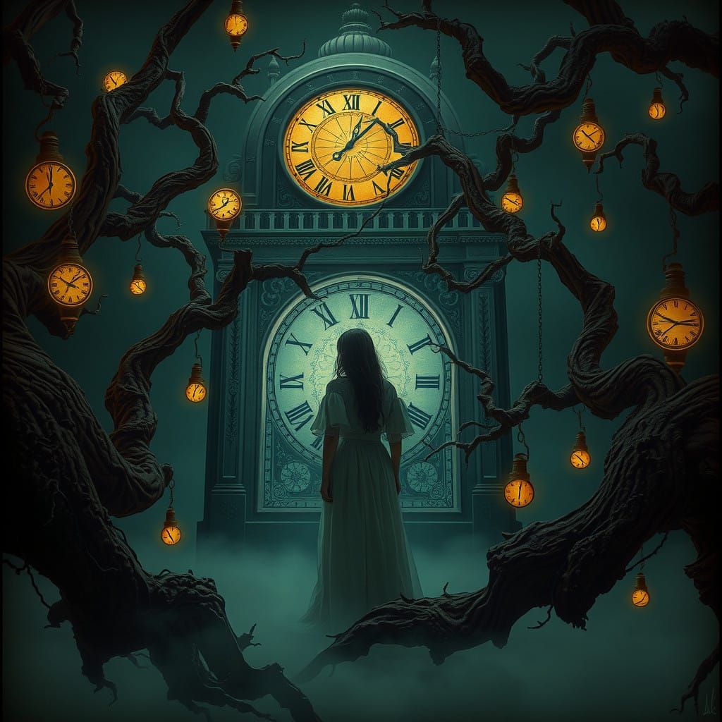 Time Distorts Surreal Dreamscape with Clockwork and Twisted...