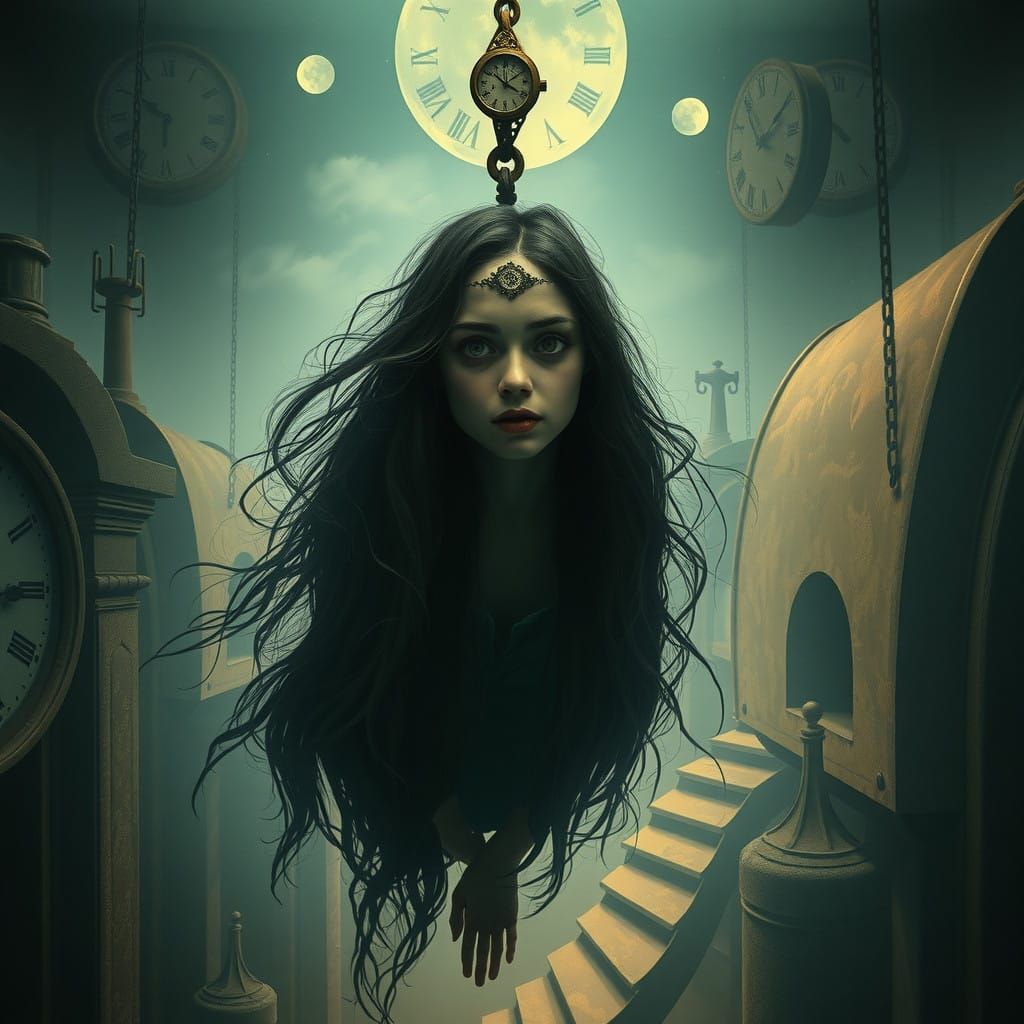 Mysterious Woman in a Haunting Timeless Realm