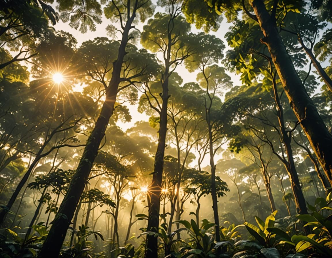 Lush Rainforest Double Exposure in Morning Sunlight