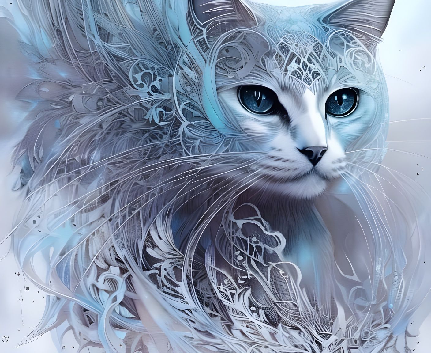 Magical Ghost Cat Portrait with Frost Aura