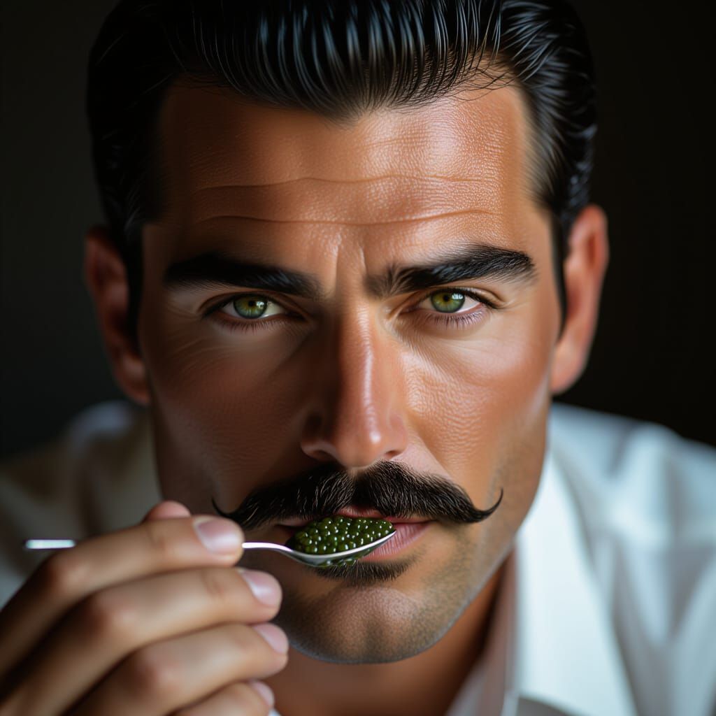 Man Savoring Caviar: A Gritty Realism Portrait