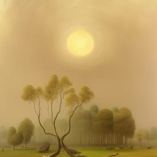 Surreal Dawn Breaks Through Forest: Magical Realism