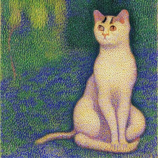 Pointillistic Cat's Exploration: A Pointillist World