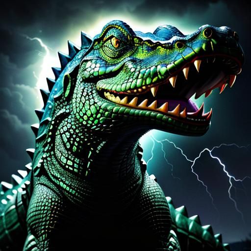 Giant Alligator Under Lightning Storm in Digital Art
