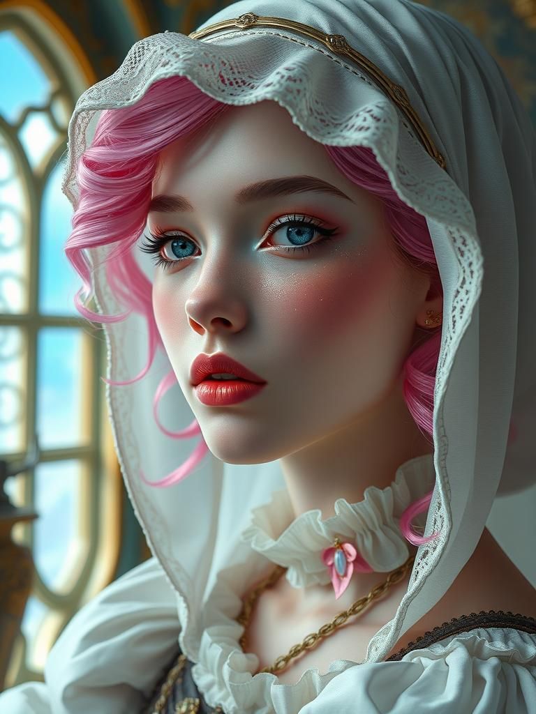 Girl in Cyberpunk Mantilla: Digital Surrealism