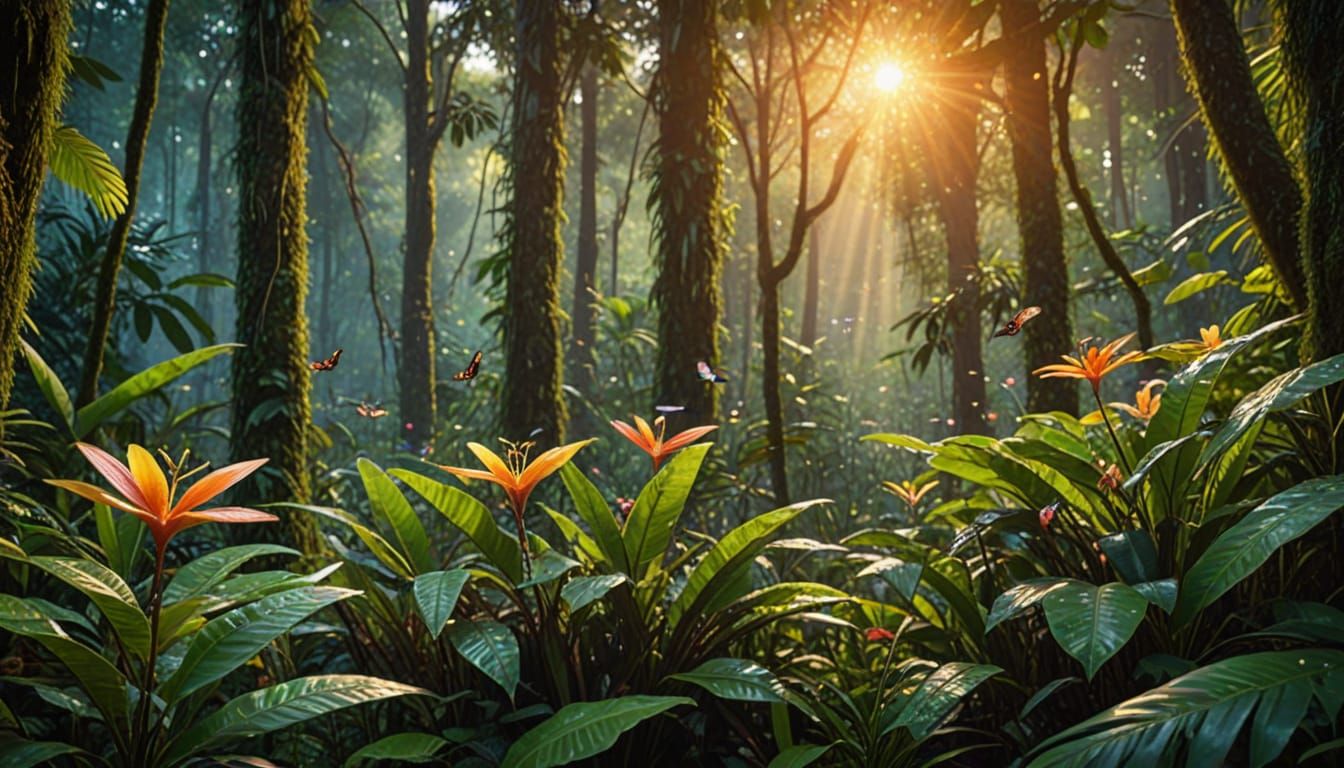 Amazon Rainforest Wildlife at Twilight, Digital Art