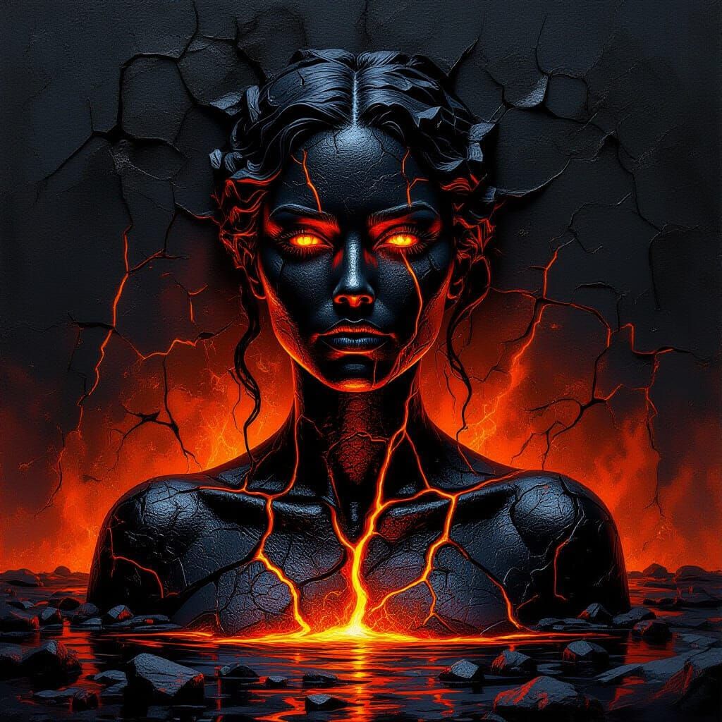 Molten Lava Woman Portrait in Neo-Expressionist Style