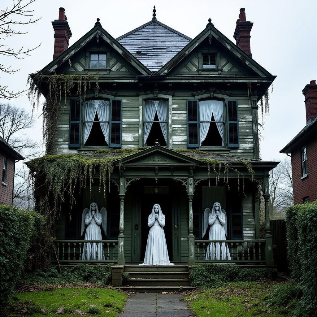 Victorian House with Weeping Angels, Cinematic Still