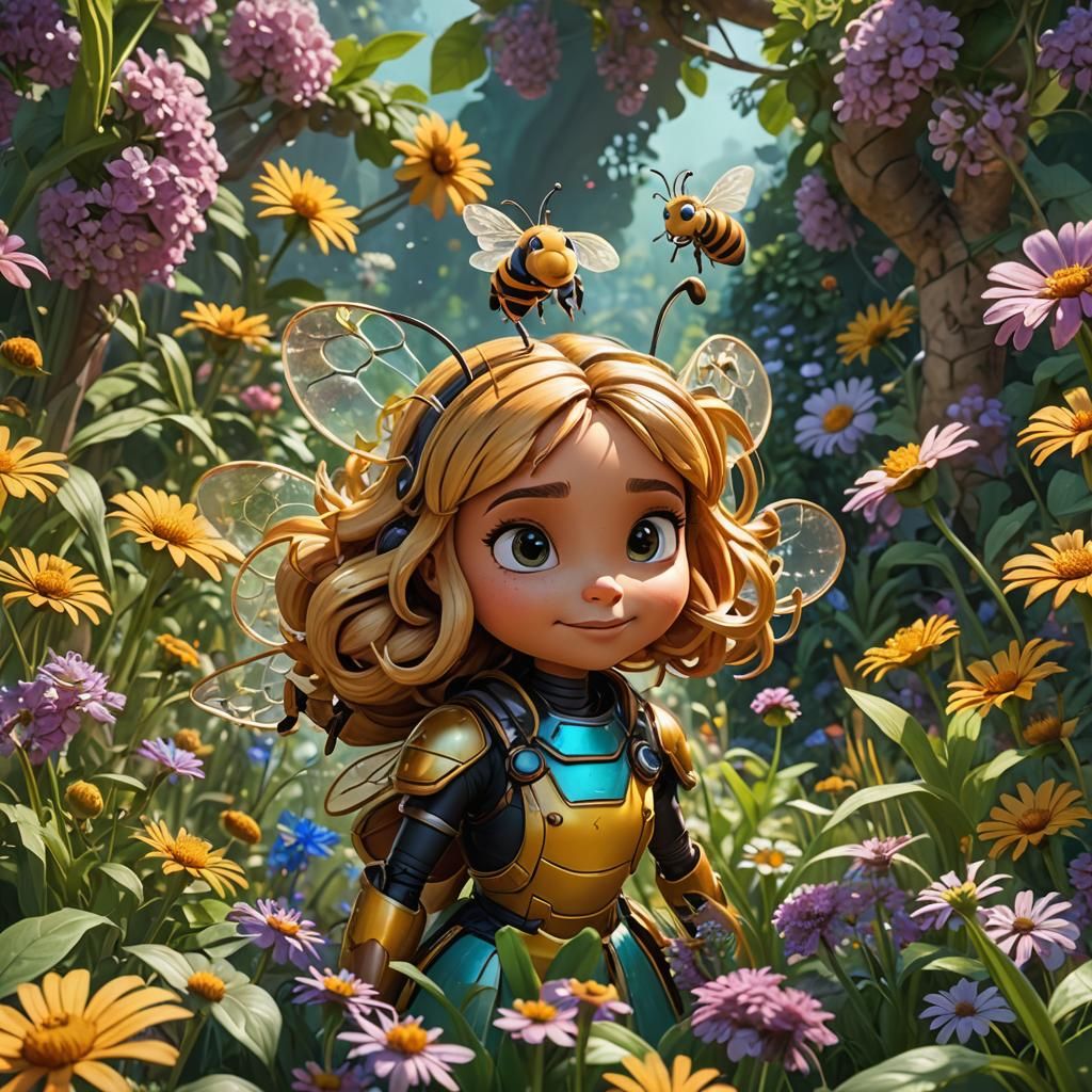 Maya the Bee Portrait in Hyperdetailed Garden