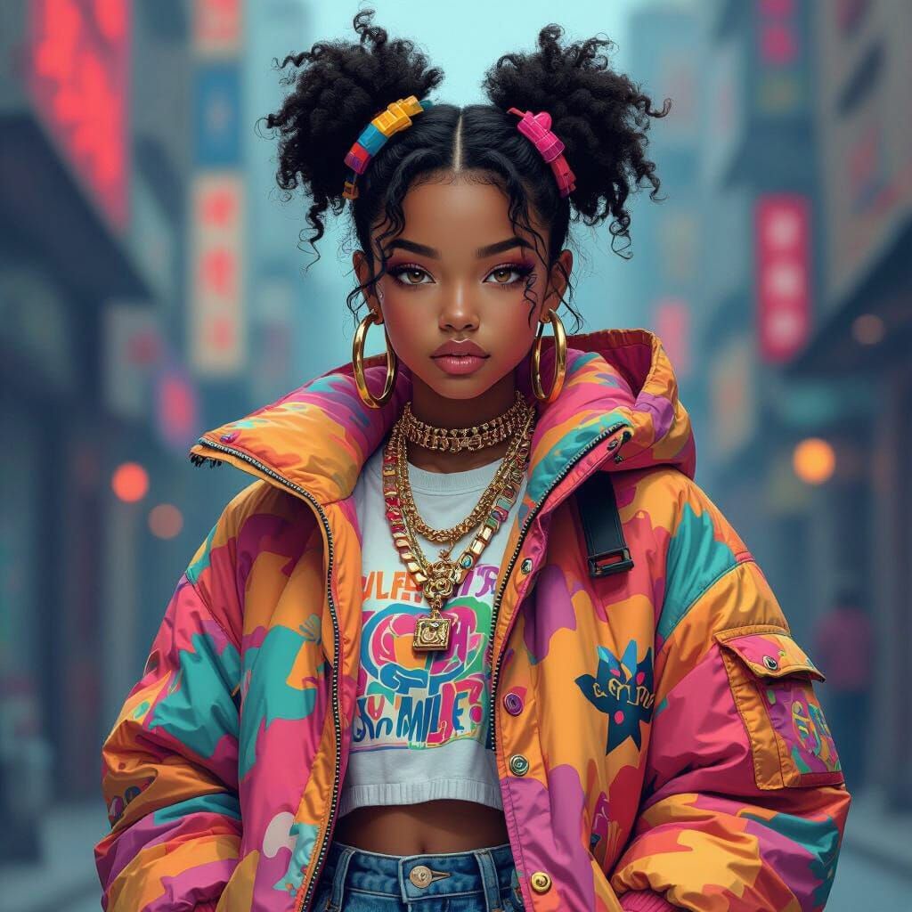 Confident Teenager in 90's Anime Style