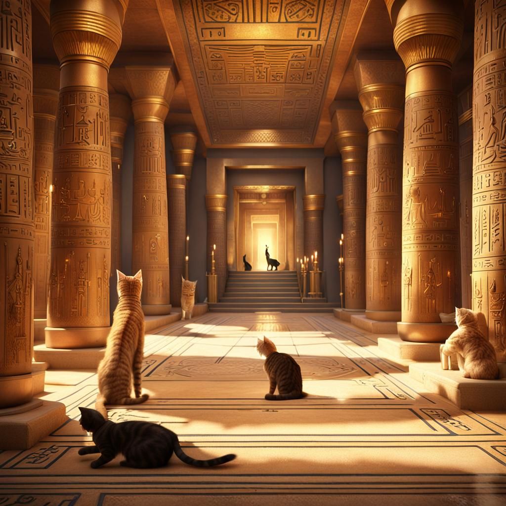 Egyptian Temple Interior with Cats in Unreal Engine 5