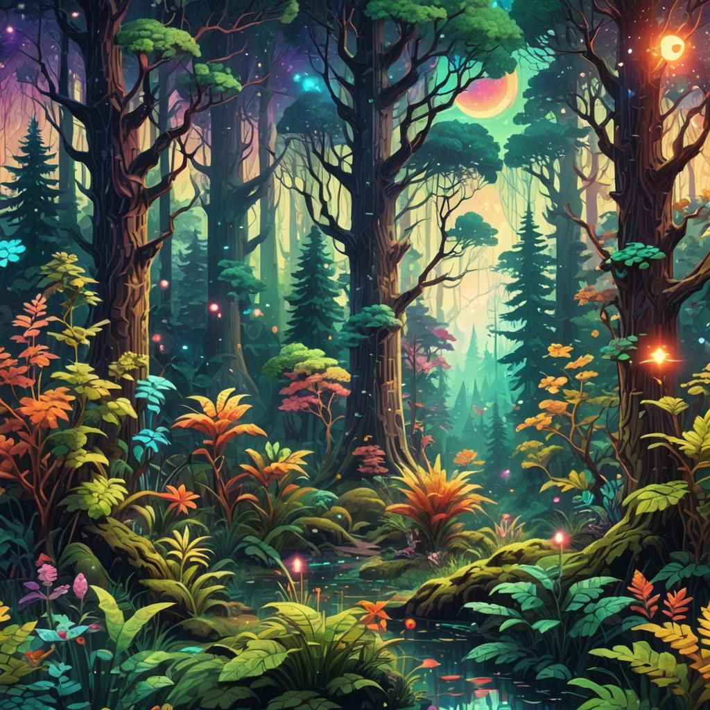 Pixelated Forest Scene in Retro Nintendo Style