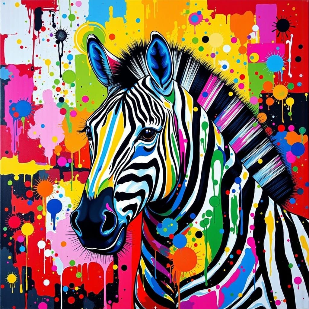 Abstract Zebra in Vibrant Graffiti Style