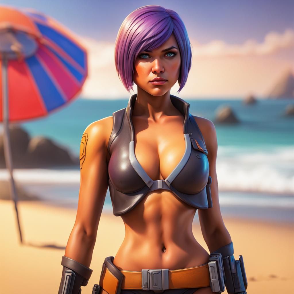 Sabine Wren on a Beach: Hyperrealistic Splash Art