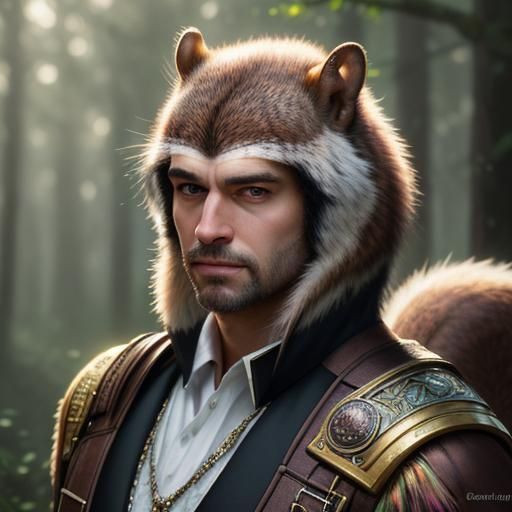 Handsome Man in Squirrel Costume, Oil Painting