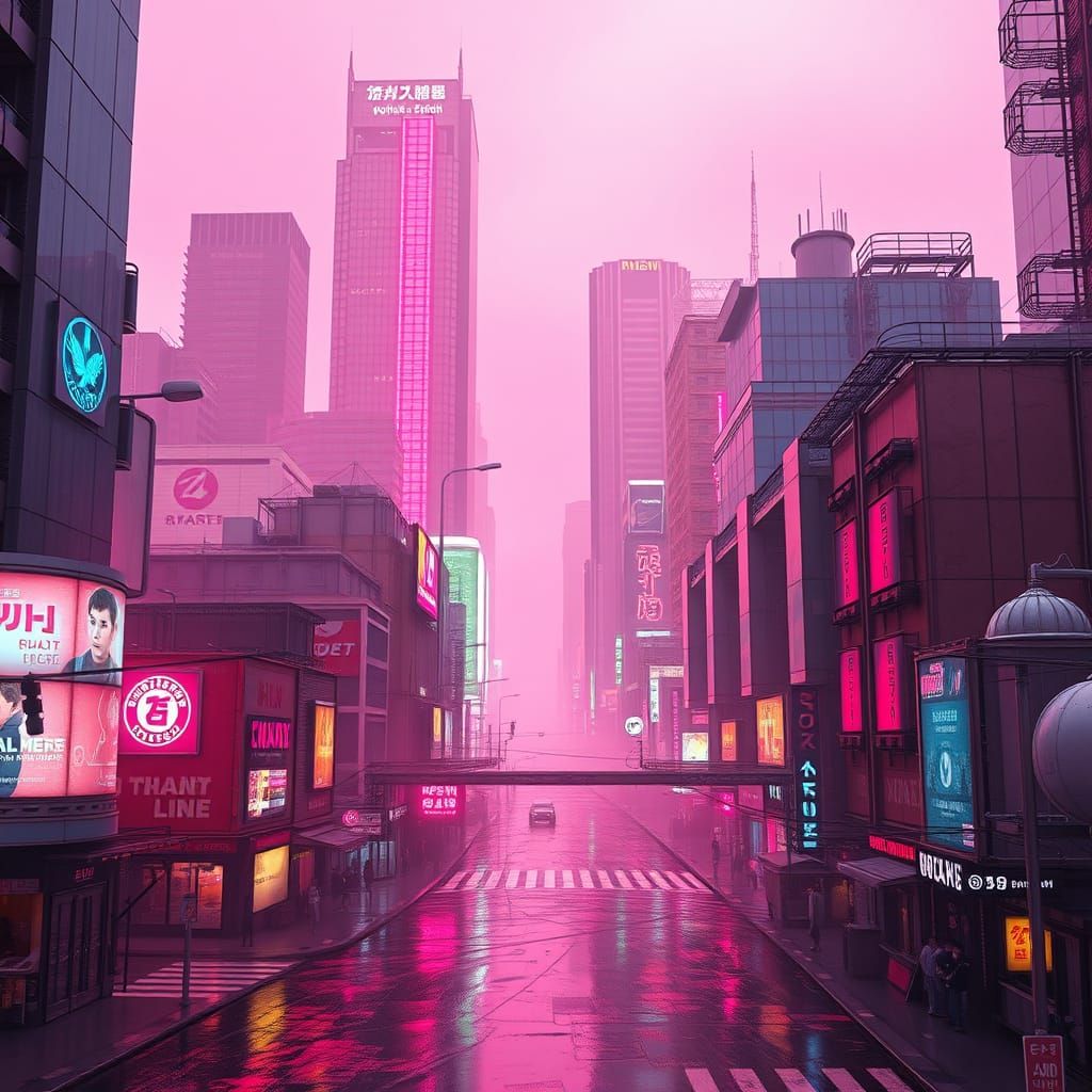 Neon Cyberpunk Metropolis in Vaporwave Style