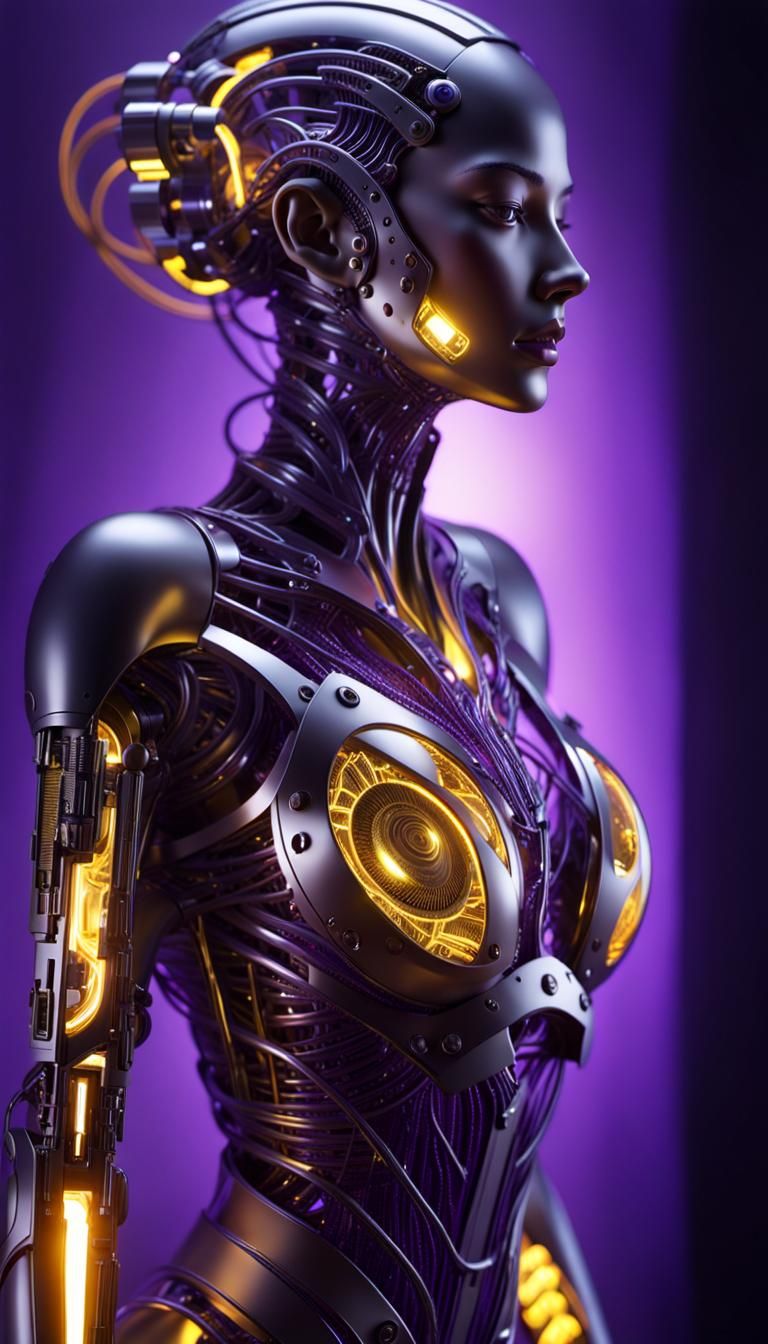 Cybernetic Fusion Sculpture in Hyperrealistic Digital Art