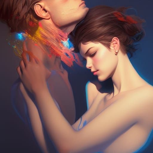 Romantic Couple Portrait in Hyperdetailed Splash Art Style