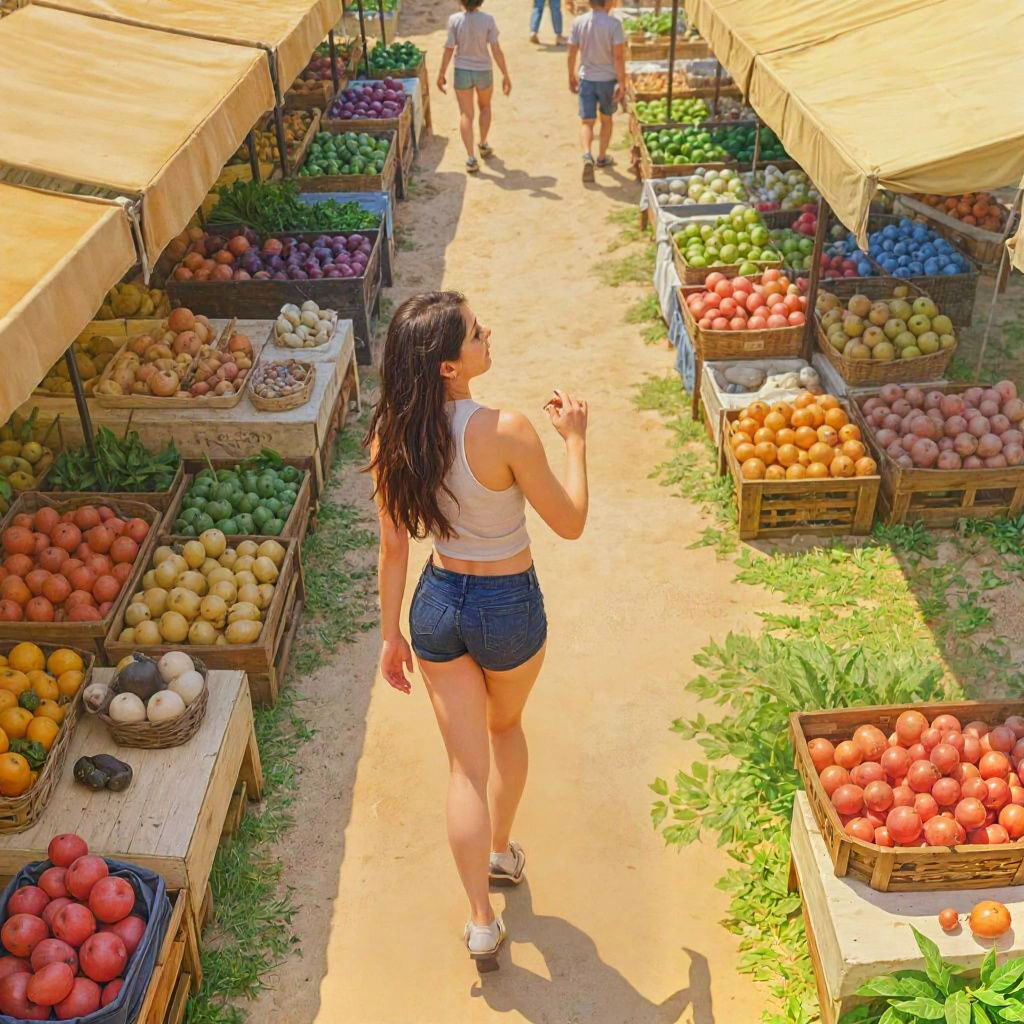 Farmer's Market Scene in Watercolor Style