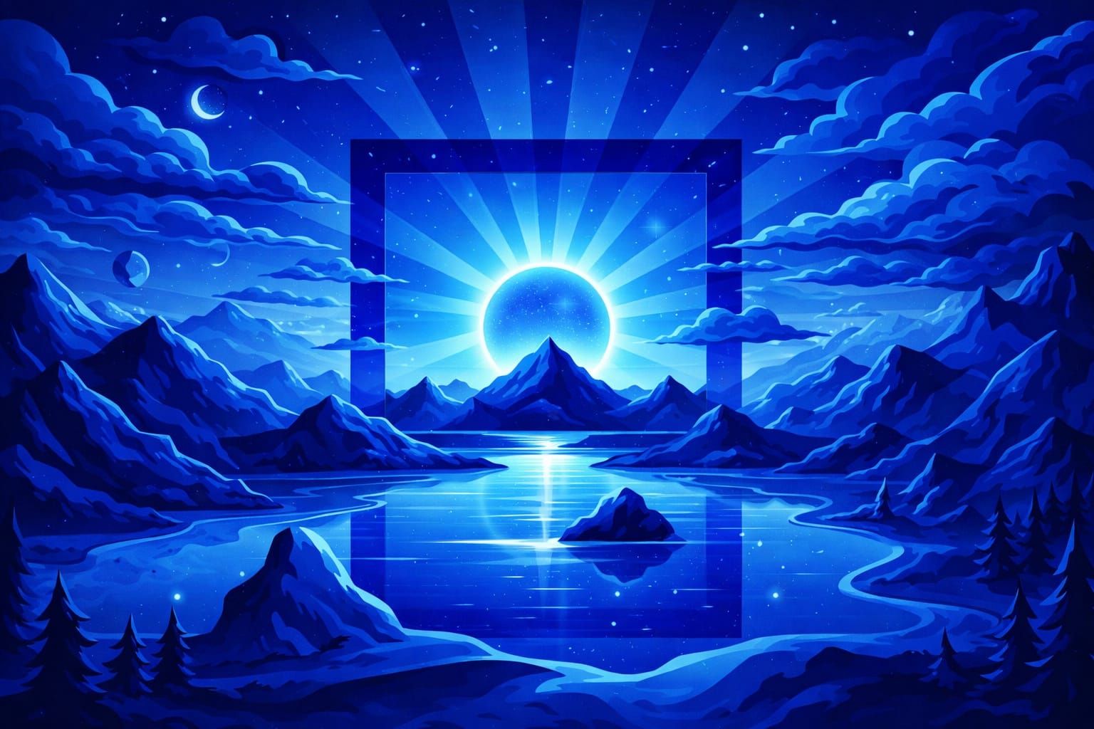 Surreal Blue Sun Rises Over Blue Mountain Lake