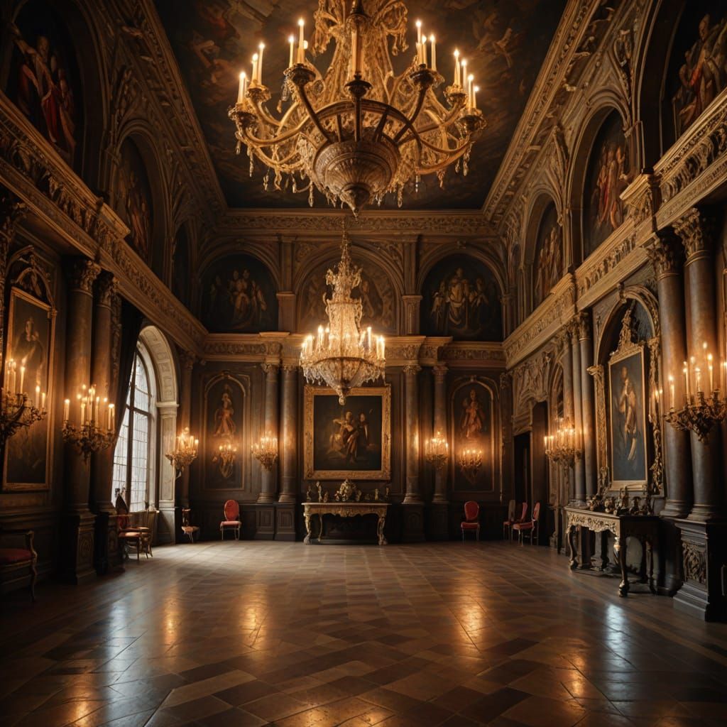 Elegant Medieval Castle Ballroom in Baroque Style