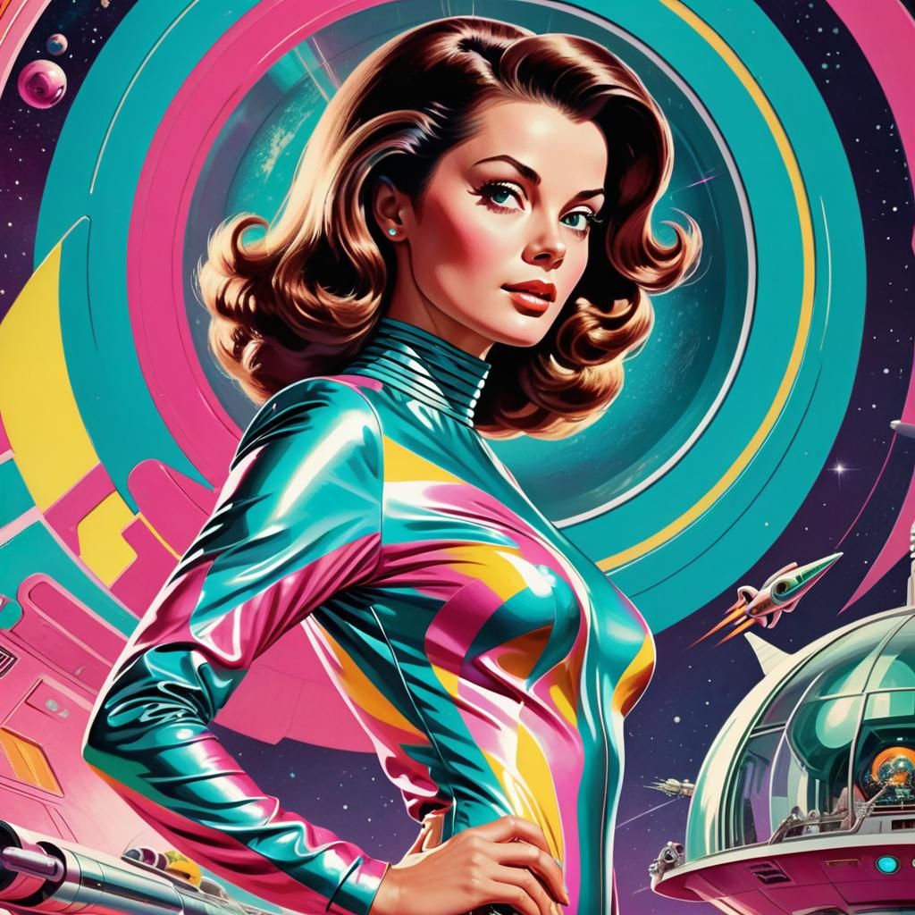 Retro Sci-Fi Movie Poster with Heroic Woman