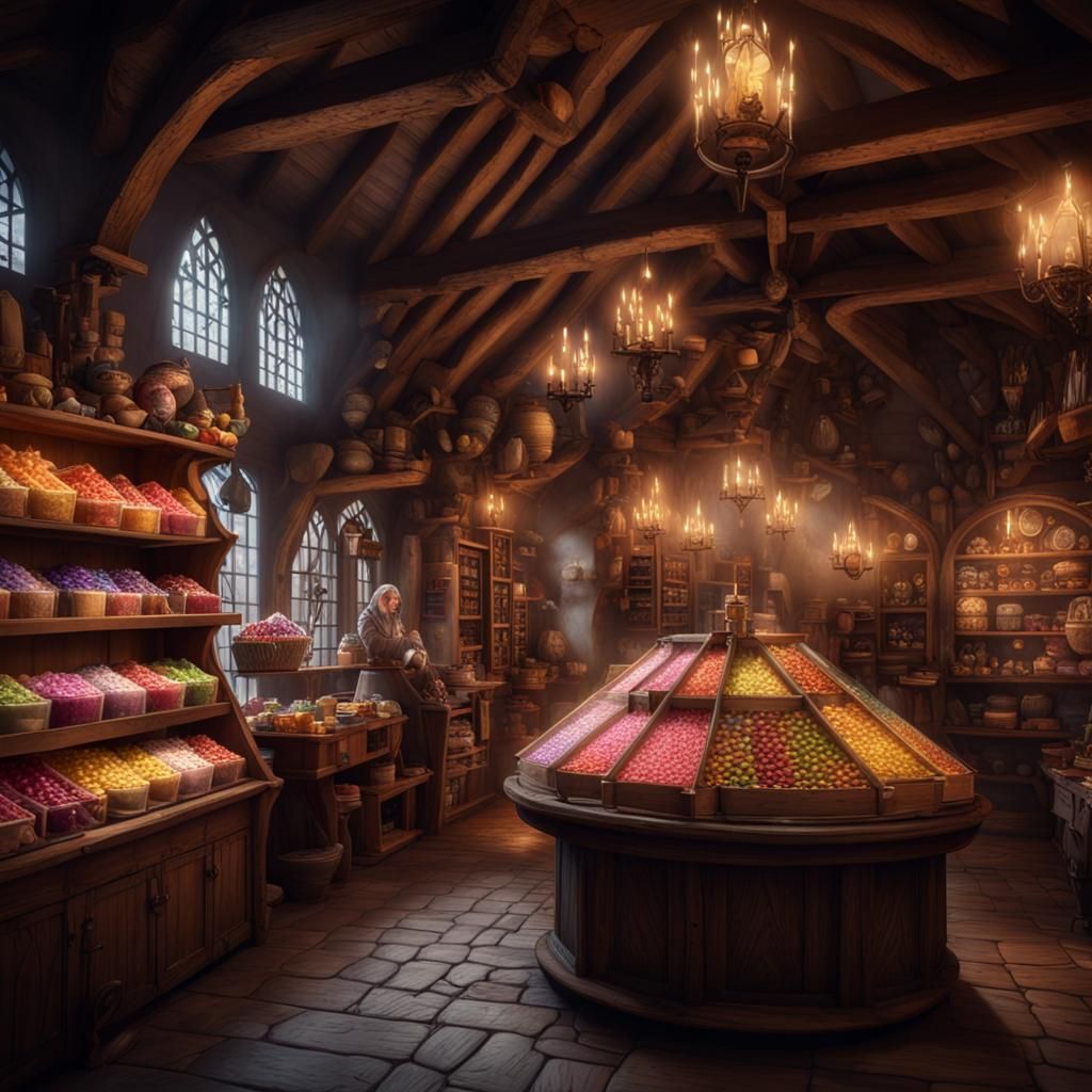 Magical Medieval Candy Shop and Menagerie in 8k
