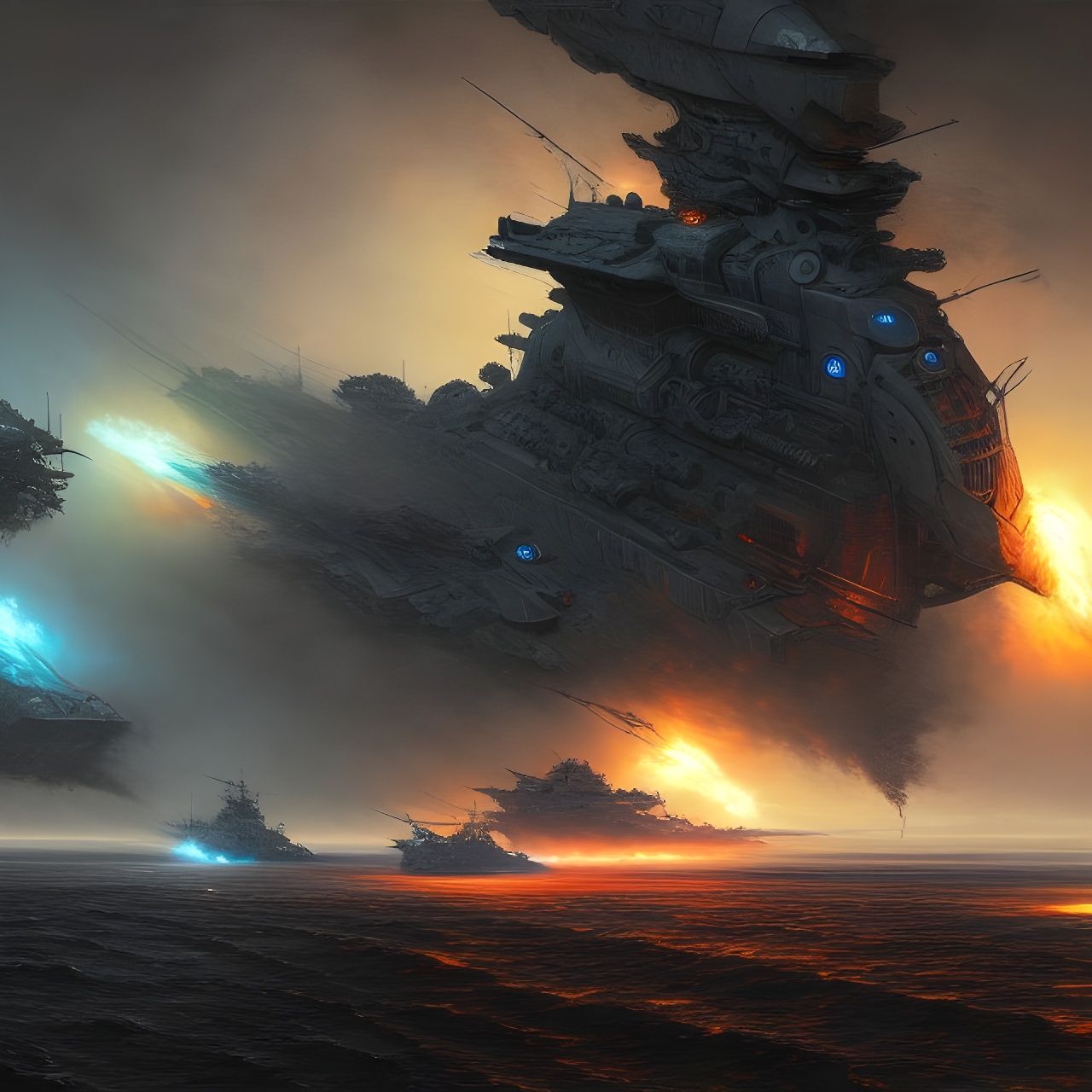 Epic Nanobot Battleship Armada Invasion in Sci-Fi Style