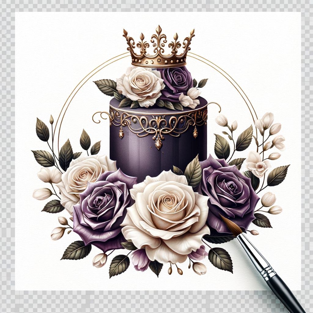 Luxury Dark Purple Cake Logo in Watercolor Style