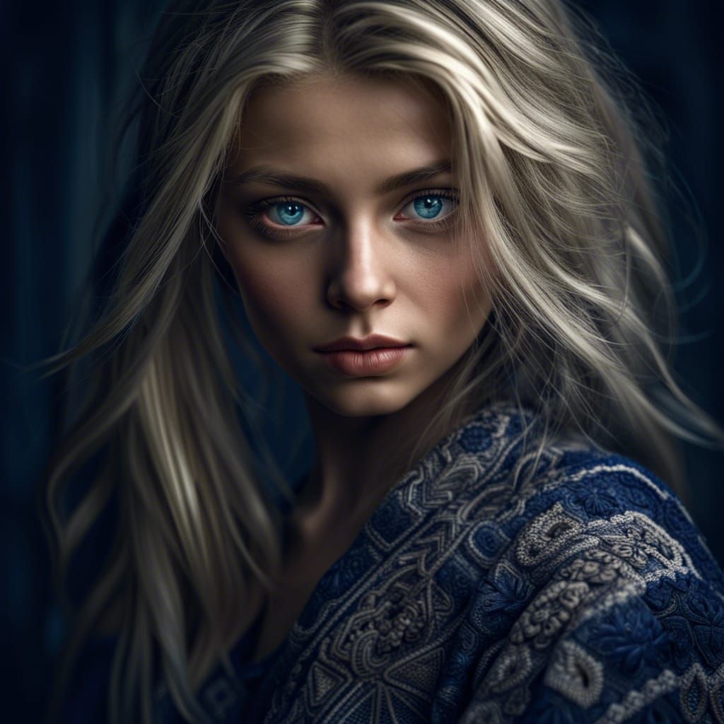 Ash blonde girl with blue eyes