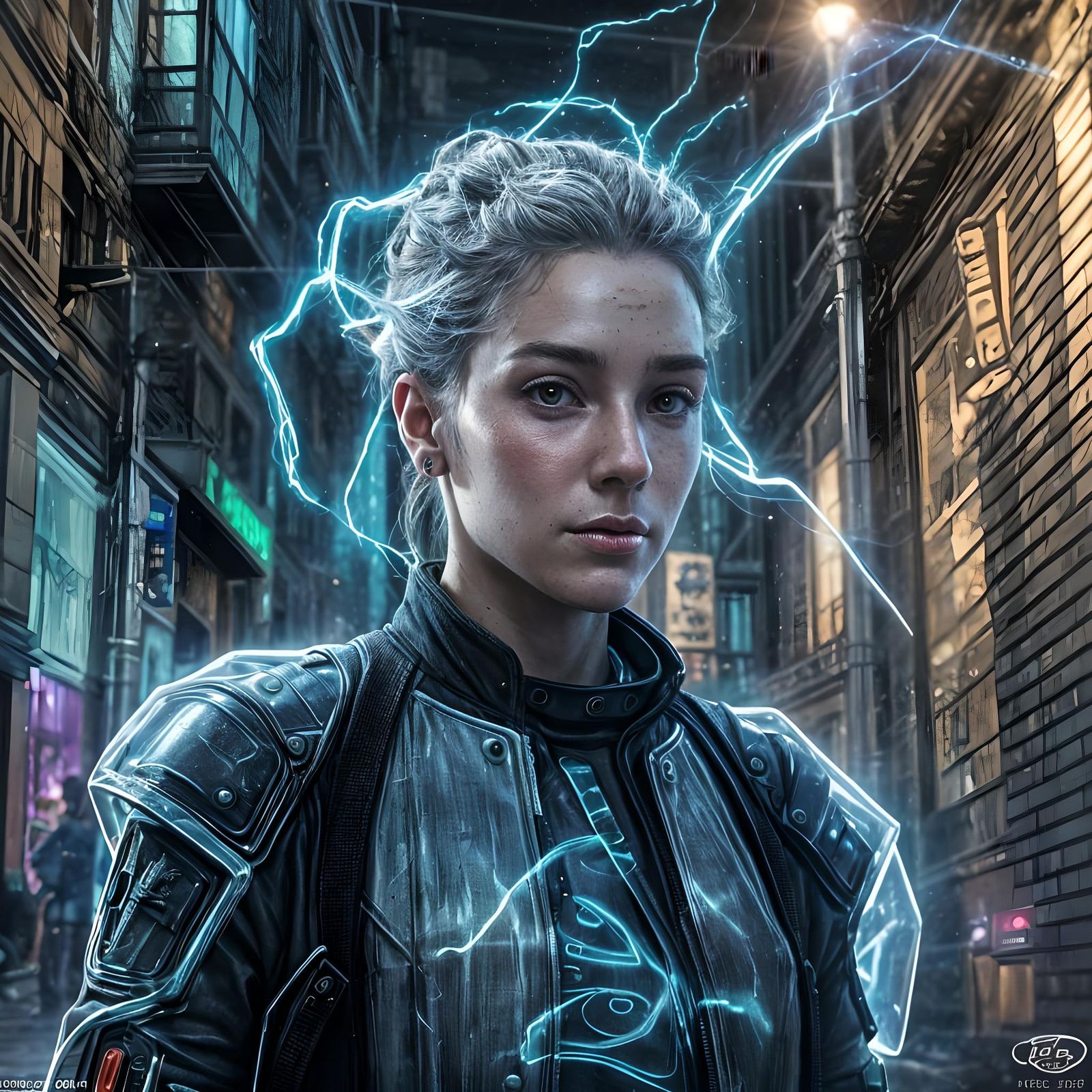 Detailed Cyborg Portrait in Graffiti Art Style