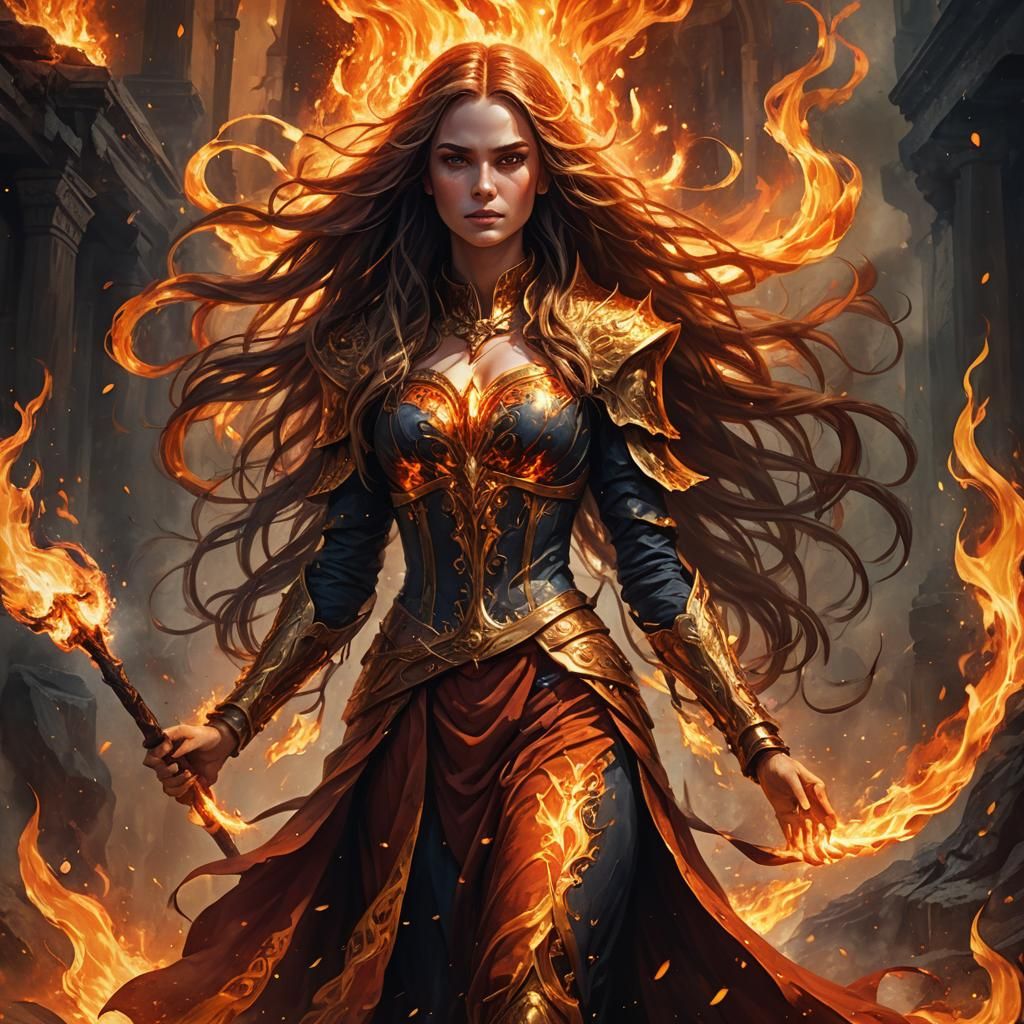 Regal Fire Queen in Blazing Inferno: Fantasy Art