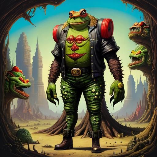 Boy and Toad Monster in Pop Surrealist Style