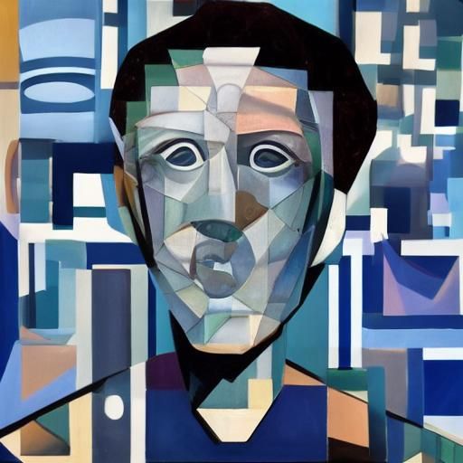 Colorful Geometric Cubism Art Deco Painting