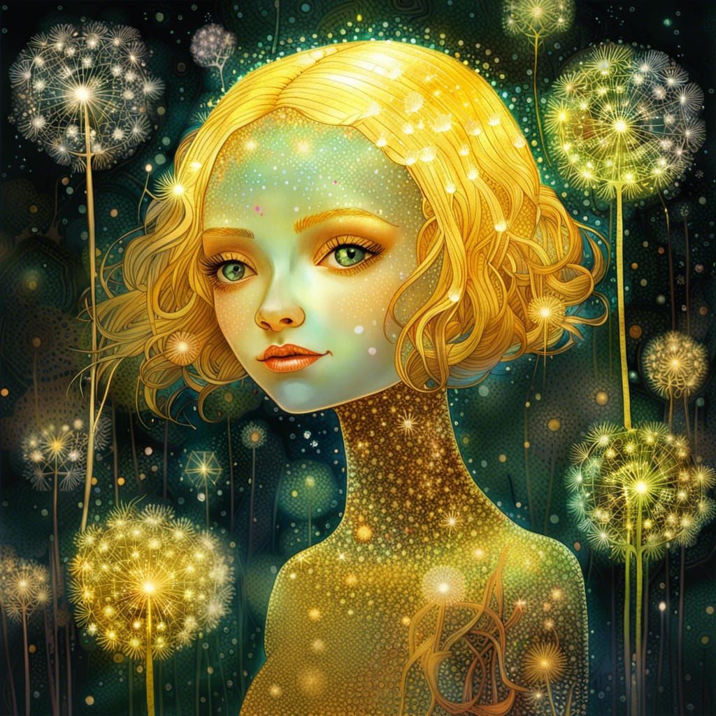Dandelion Girl with Glittering Details