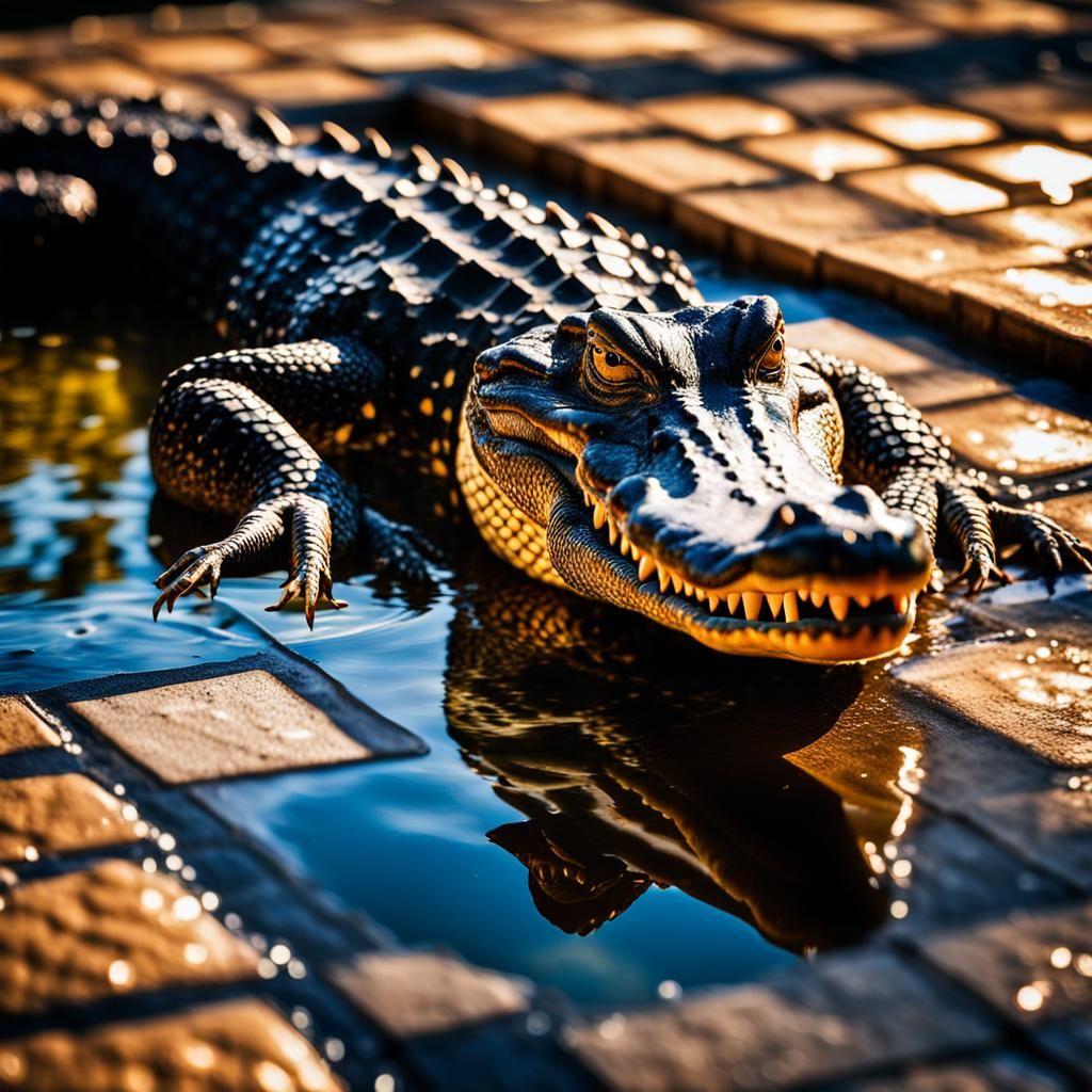 Alligator in Turkish Yard: Hyper-Realistic Macro Shot