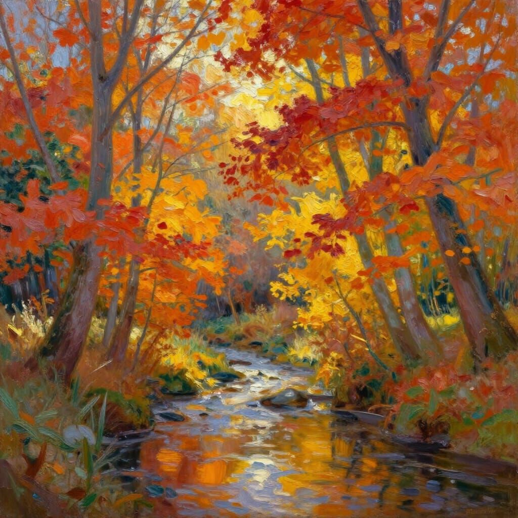 Vibrant Impressionist Autumn Landscape Painting