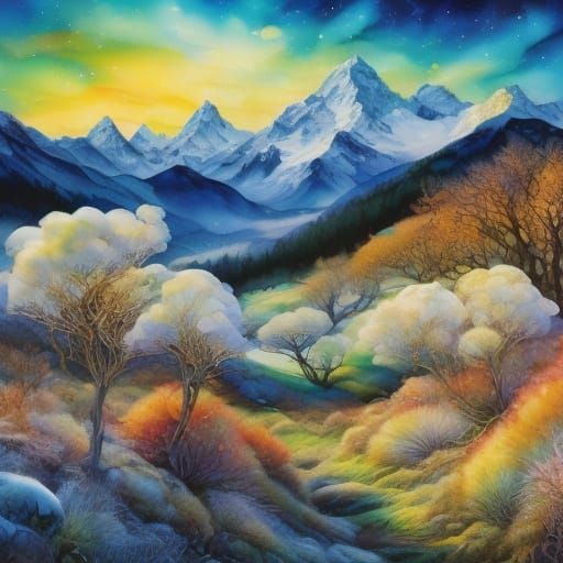 Majestic White Horse in Stained Glass Fauvism Style