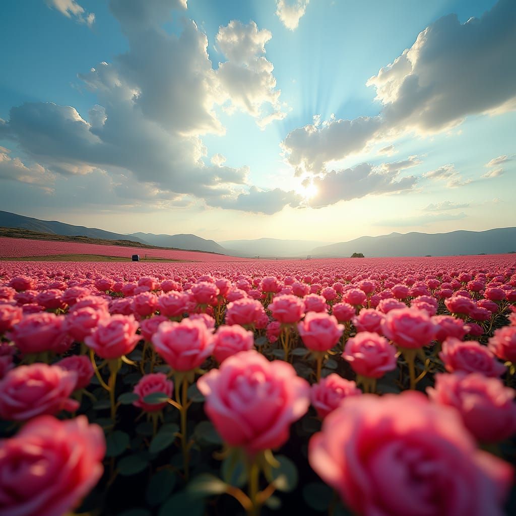 Dramatic Pink Rose Field in Turkey