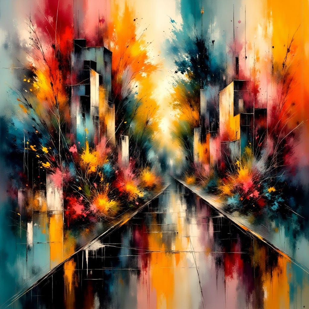 Vibrant Abstract Geometric Composition in Modern Art Style