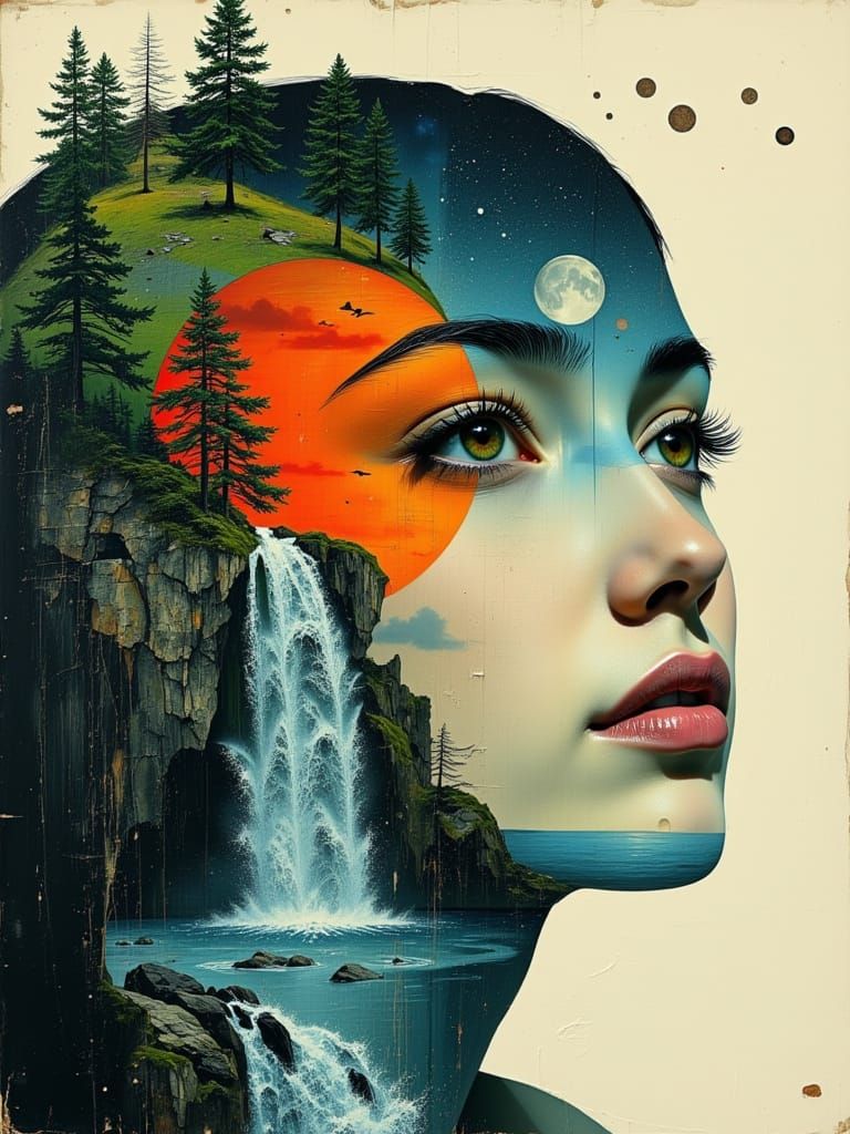 Earth Embodied: Nature's Reflection on a Woman's Face