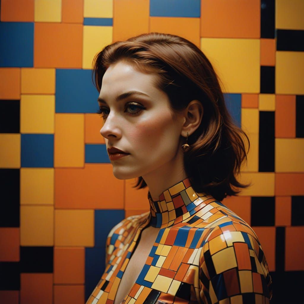 Geometric Illusion Woman Merging With Wall Art