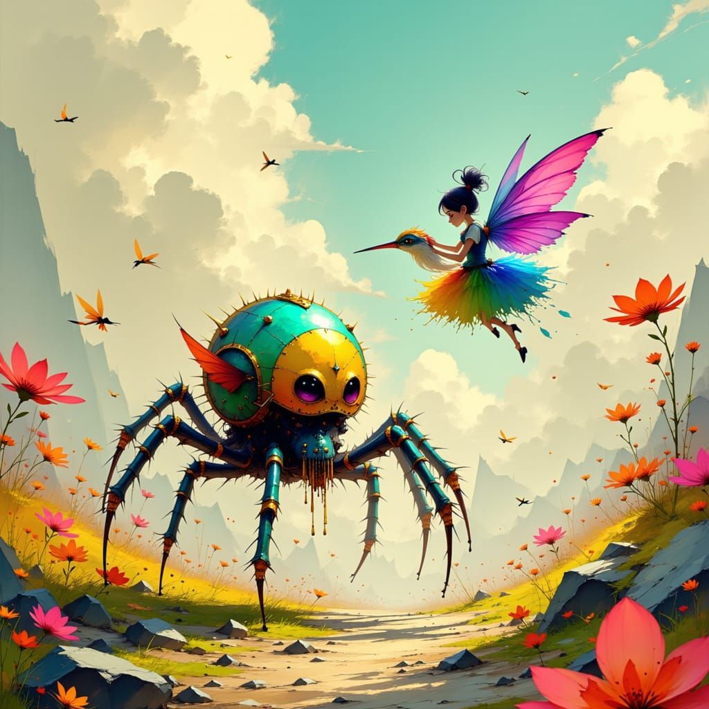 Spider Battles Fairies in Candy-Inspired 3D Digital Art