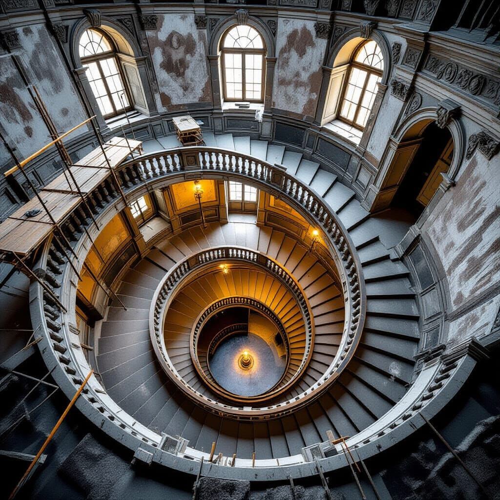 Baroque Roman Palace Staircase in Decay and Restoration