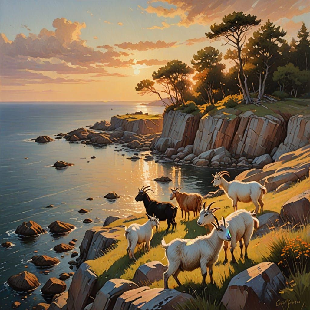 Idyllic Island Scene in Impressionist Oil Painting Style