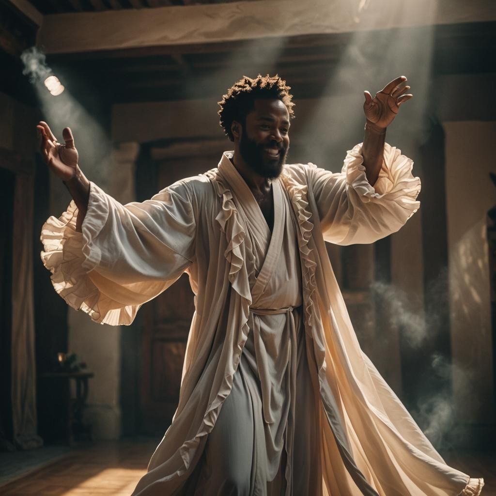 Dramatic Cinematic Portrait of Dancing Man in Robe